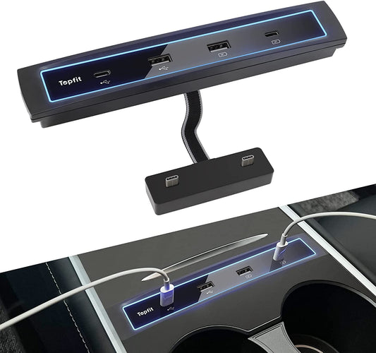 2021-2022 Tesla Model Y 3 Accessories Docking Station 4 in 1 USB LED Hub