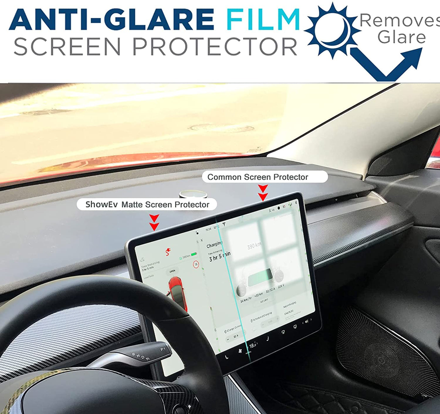 Tesla Model Y/3 Matte Screen Protector Anti Glare Fingerprint 15" Center Control Touchscreen