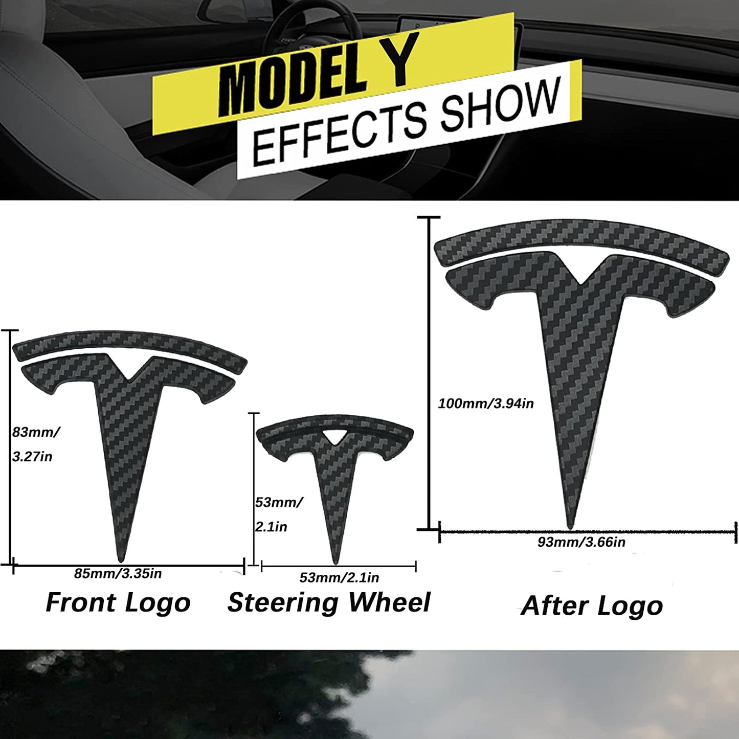 Model Y Steering Wheel/Front Trunk/Rear Trunk Logo Sticker Cover Emblem Badge Decals